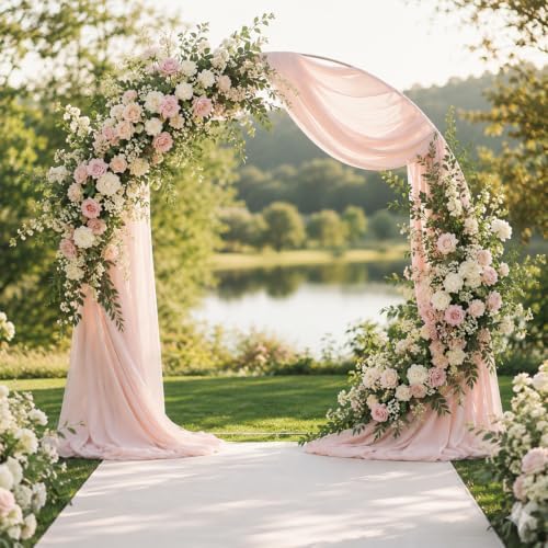 4 Panels Wedding Arch Draping Fabric Light Peach 29" X 20FT Sheer Chiffon Drapes Bridal Baby Shower Backdrop for, alternate
