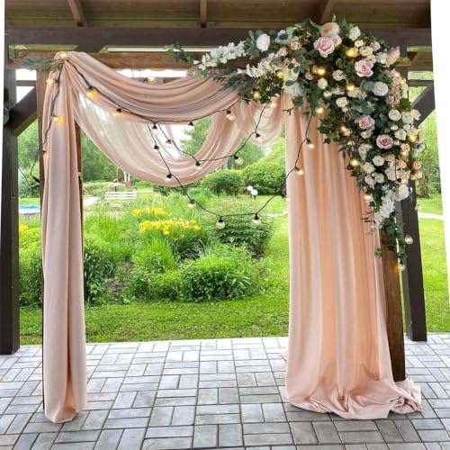 4 Panels Wedding Arch Draping Fabric Light Peach 29" X 20FT Sheer Chiffon Drapes Bridal Baby Shower Backdrop for, alternate