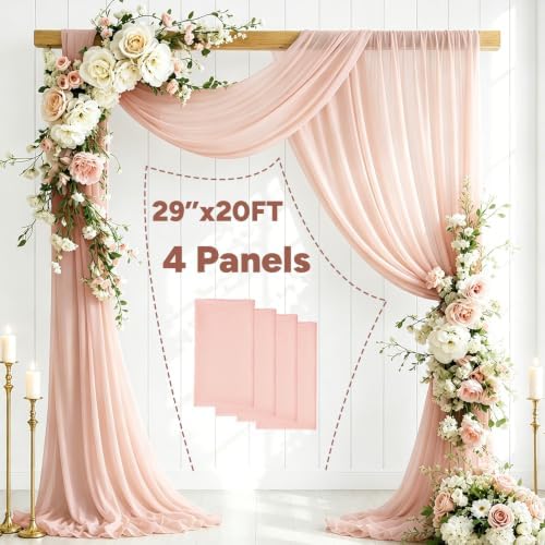 4 Panels Wedding Arch Draping Fabric Light Peach 29" X 20FT Sheer Chiffon Drapes Bridal Baby Shower Backdrop for, alternate