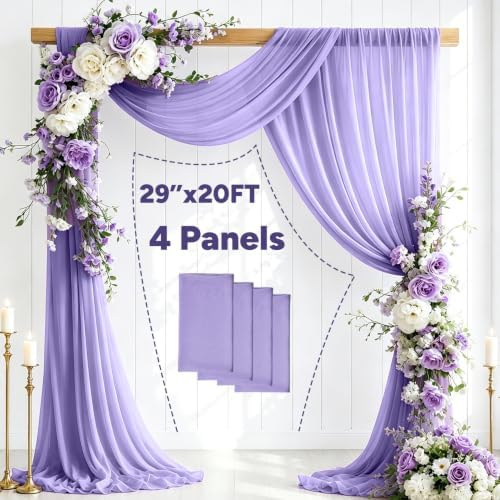 4 Panels Wedding Arch Draping Fabric Lilac 29" X 20FT Sheer Backdrop Chiffon Drapes for Wedding Ceremony Bridal, alternate