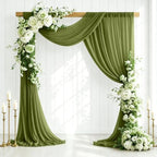 4 Panels Wedding Arch Draping Fabric Olive Green 29" X 20FT Chiffon Sheer Drapes Backdrop for Wedding Ceremony