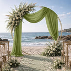 4 Panels Wedding Arch Draping Fabric Olive Green 29" X 20FT Chiffon Sheer Drapes Backdrop for Wedding Ceremony, alternate