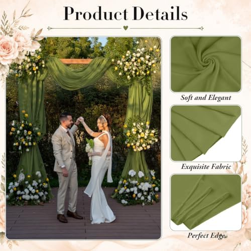 4 Panels Wedding Arch Draping Fabric Olive Green 29" X 20FT Chiffon Sheer Drapes Backdrop for Wedding Ceremony, alternate