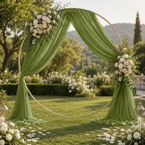4 Panels Wedding Arch Draping Fabric Olive Green 29" X 20FT Chiffon Sheer Drapes Backdrop for Wedding Ceremony, alternate