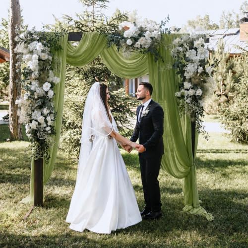 4 Panels Wedding Arch Draping Fabric Olive Green 29" X 20FT Chiffon Sheer Drapes Backdrop for Wedding Ceremony, alternate