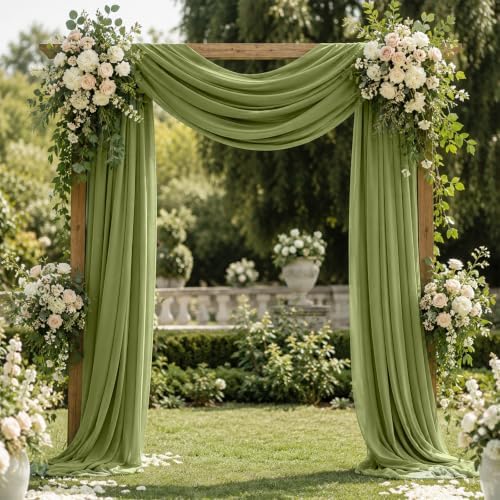 4 Panels Wedding Arch Draping Fabric Olive Green 29" X 20FT Chiffon Sheer Drapes Backdrop for Wedding Ceremony, alternate