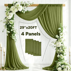 4 Panels Wedding Arch Draping Fabric Olive Green 29" X 20FT Chiffon Sheer Drapes Backdrop for Wedding Ceremony, alternate