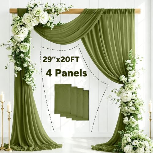 4 Panels Wedding Arch Draping Fabric Olive Green 29" X 20FT Chiffon Sheer Drapes Backdrop for Wedding Ceremony, alternate