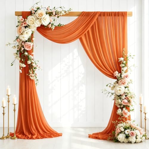 4 Panels Wedding Arch Draping Fabric Orange 29" X 20FT Sheer Chiffon Drapes Bridal Baby Shower Backdrop for