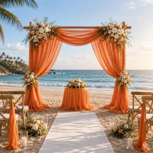 4 Panels Wedding Arch Draping Fabric Orange 29" X 20FT Sheer Chiffon Drapes Bridal Baby Shower Backdrop for, alternate view 2
