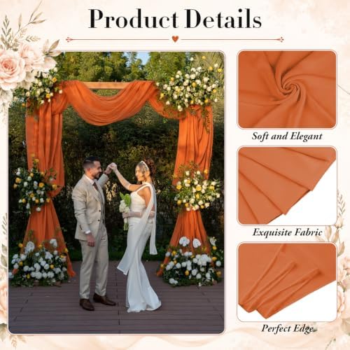 4 Panels Wedding Arch Draping Fabric Orange 29" X 20FT Sheer Chiffon Drapes Bridal Baby Shower Backdrop for, alternate view 3