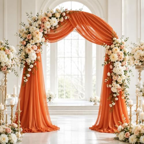 4 Panels Wedding Arch Draping Fabric Orange 29" X 20FT Sheer Chiffon Drapes Bridal Baby Shower Backdrop for, alternate view 4