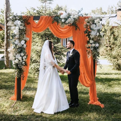 4 Panels Wedding Arch Draping Fabric Orange 29" X 20FT Sheer Chiffon Drapes Bridal Baby Shower Backdrop for, alternate view 5