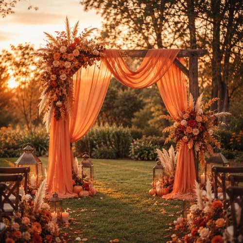 4 Panels Wedding Arch Draping Fabric Orange 29" X 20FT Sheer Chiffon Drapes Bridal Baby Shower Backdrop for, alternate view 6