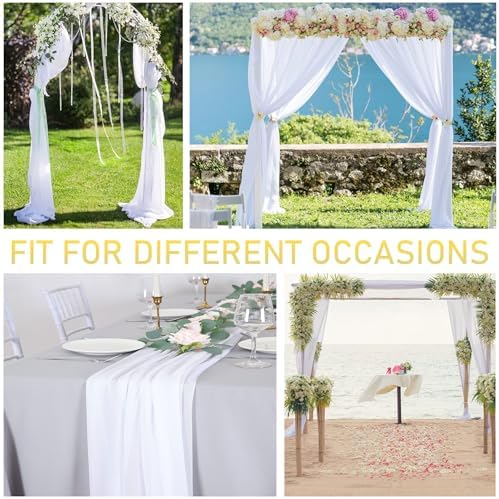 4 Panels Wedding Arch Draping Fabric White Sheer Backdrop Curtain Arch Drape for Wedding Ceremony Reception, alternate view 2
