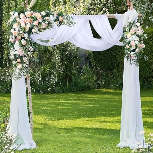 4 Panels Wedding Arch Draping Fabric White Sheer Backdrop Curtain Arch Drape for Wedding Ceremony Reception, alternate view 3