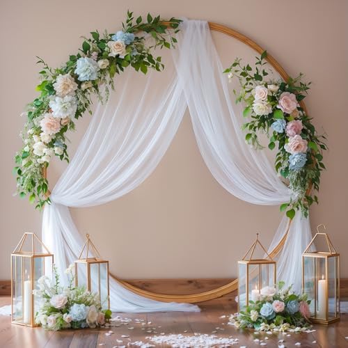 4 Panels Wedding Arch Draping Fabric White Sheer Backdrop Curtain Arch Drape for Wedding Ceremony Reception, alternate view 4