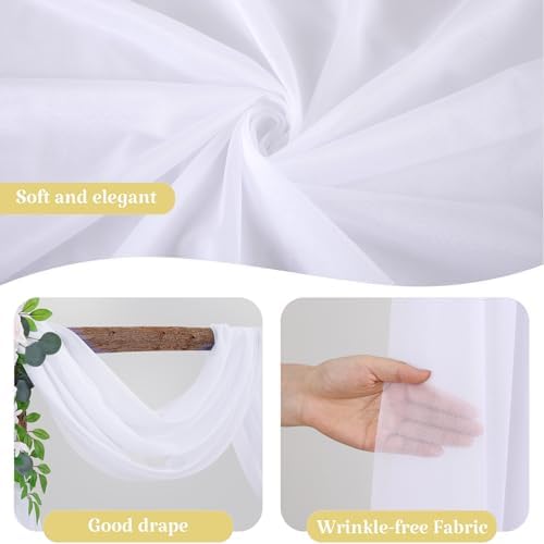 4 Panels Wedding Arch Draping Fabric White Sheer Backdrop Curtain Arch Drape for Wedding Ceremony Reception, alternate view 5