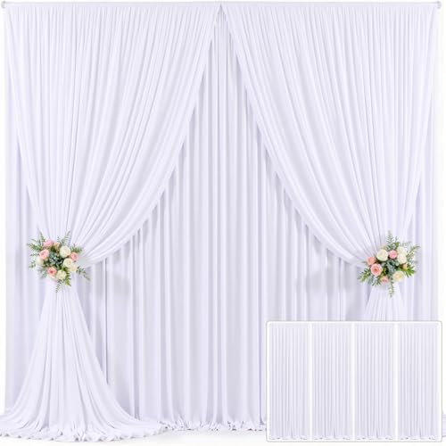 4 Panels White Backdrop Curtain for Parties Wedding Wrinkle Free White Photo Curtains Backdrop Drapes Fabric