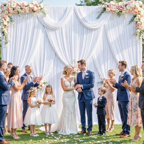 4 Panels White Backdrop Curtain for Parties Wedding Wrinkle Free White Photo Curtains Backdrop Drapes Fabric, alternate view