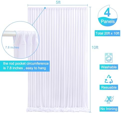 4 Panels White Backdrop Curtain for Parties Wedding Wrinkle Free White Photo Curtains Backdrop Drapes Fabric, alternate view