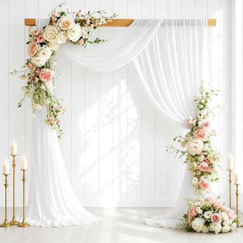 4 Panels White Wedding Arch Draping Fabric 29" X 20FT Sheer Chiffon Drapes Backdrop for Wedding Ceremony Bridal