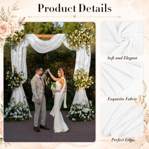 4 Panels White Wedding Arch Draping Fabric 29" X 20FT Sheer Chiffon Drapes Backdrop for Wedding Ceremony Bridal, alternate