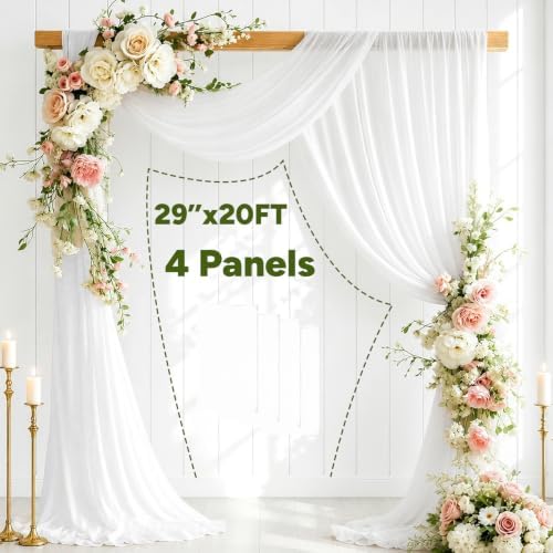 4 Panels White Wedding Arch Draping Fabric 29" X 20FT Sheer Chiffon Drapes Backdrop for Wedding Ceremony Bridal, alternate