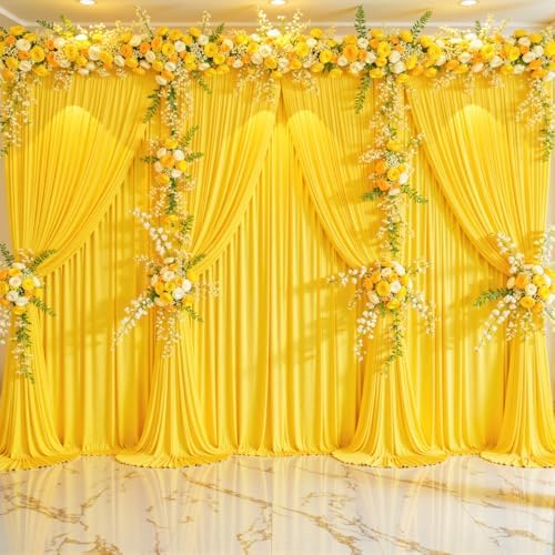 4 Panels Yellow Backdrop Curtains for Wedding Party Wrinkle Free Backdrops Curtain Drapes Fabric Decorations, alternate view
