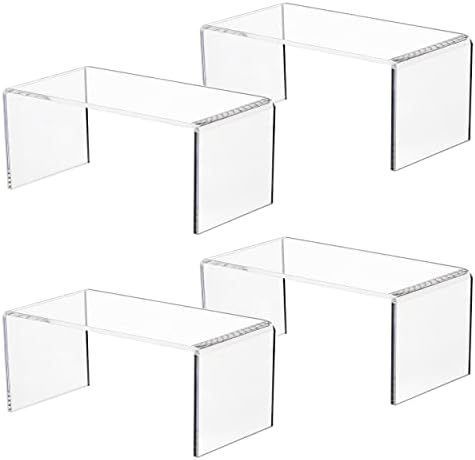 4 PC Clear Acrylic Risers, Acrylic Display Risers Shelf Showcase Fixtures for Jewelry, Display Stand for Amiibo