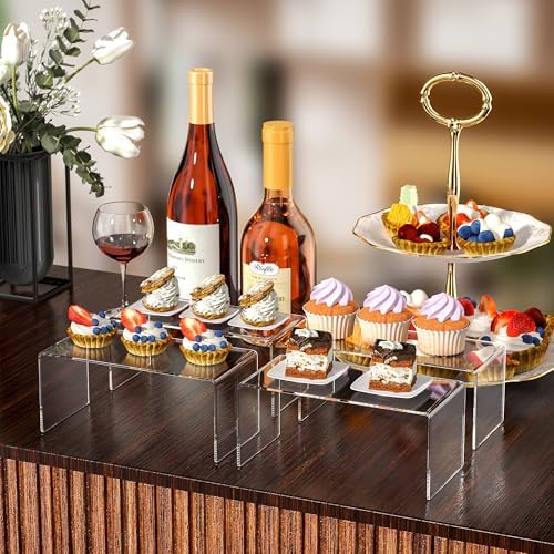 4 PC Clear Acrylic Risers, Acrylic Display Risers Shelf Showcase Fixtures for Jewelry, Display Stand for Amiibo, alternate
