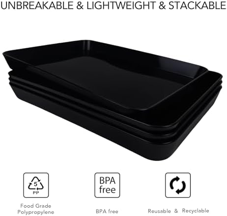 4 pcs 16" x 11" Large Serving Trays for Party Supplies, Plastic Platters for Serving Food, Unbreakable Reusable, alternate