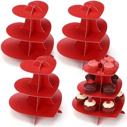 4 Pcs 3-Tier Heart Cupcake Stand Red Cupcake Stands in Red