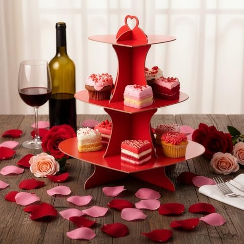 4 Pcs 3-Tier Heart Cupcake Stand Red Cupcake Stands in Red, alternate view 2