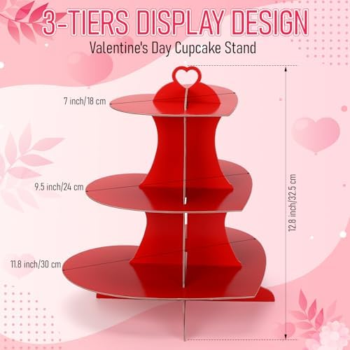 4 Pcs 3-Tier Heart Cupcake Stand Red Cupcake Stands in Red, alternate view 3