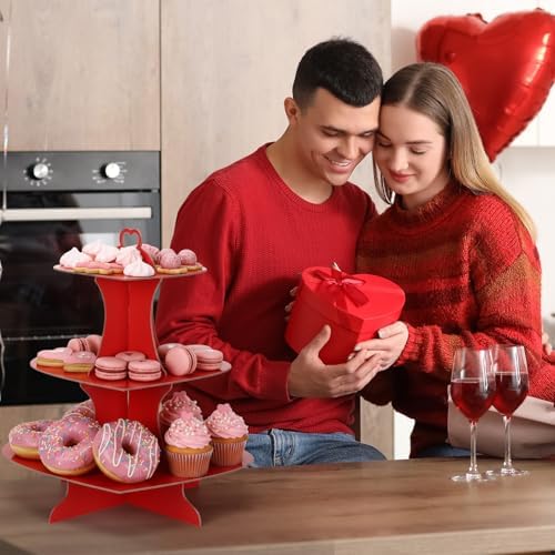 4 Pcs 3-Tier Heart Cupcake Stand Red Cupcake Stands in Red, alternate view 6