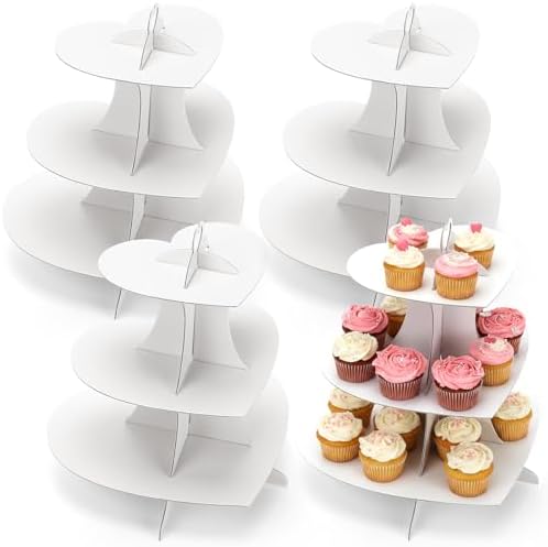4 Pcs 3 Tier Heart Cupcake Stand White Cardboard Cupcake Stand in White
