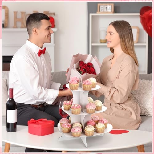 4 Pcs 3 Tier Heart Cupcake Stand White Cardboard Cupcake Stand in White, alternate view 2