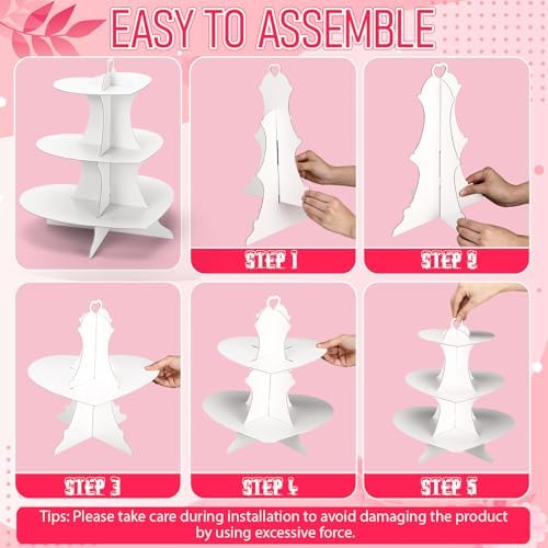 4 Pcs 3 Tier Heart Cupcake Stand White Cardboard Cupcake Stand in White, alternate view 5
