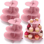 4 Pcs 3 Tier Pink Cupcake Stand Heart Cardboard Cupcake Stand in Pink