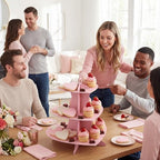 4 Pcs 3 Tier Pink Cupcake Stand Heart Cardboard Cupcake Stand in Pink, alternate view 5