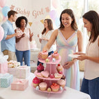 4 Pcs 3 Tier Pink Cupcake Stand Heart Cardboard Cupcake Stand in Pink, alternate view 6