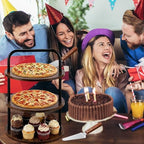 4 Pcs 3-Tier Pizza Stand Wooden Serving Tray with 3 Servers in Large in Brown, alternate view 6