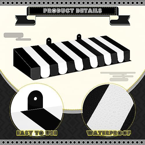 4 Pcs 3D Cardboard Awning Decor, Black and White, Striped Style, alternate view 3