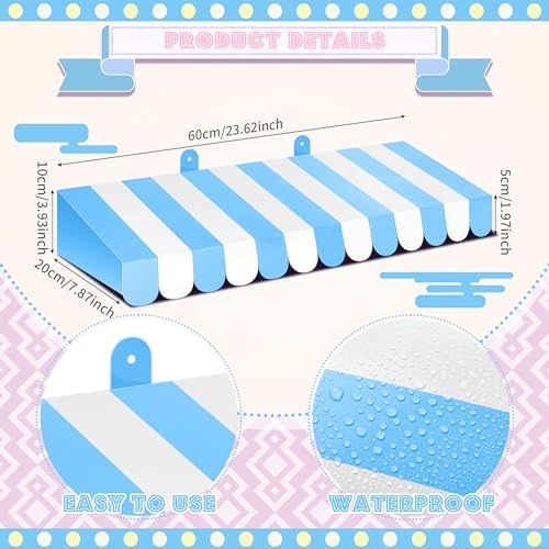 4 Pcs 3D Cardboard Awning Decor, Blue and White, Striped Style, alternate view 2