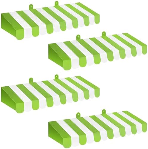 4 Pcs 3D Cardboard Awning Decor, Bright Green and White, Striped Style in Bright Green and White