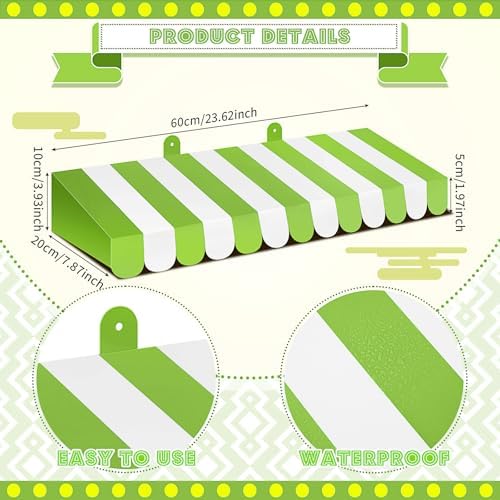 4 Pcs 3D Cardboard Awning Decor, Bright Green and White, Striped Style in Bright Green and White, alternate view 2