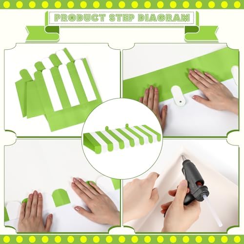 4 Pcs 3D Cardboard Awning Decor, Bright Green and White, Striped Style in Bright Green and White, alternate view 3