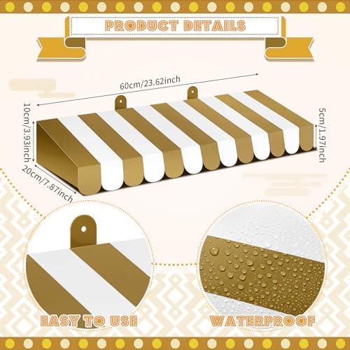 4 Pcs 3D Cardboard Awning Decor, Gold and White, Striped Style, alternate view 2