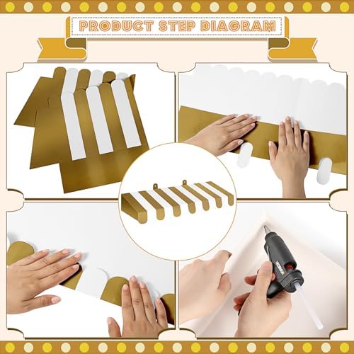4 Pcs 3D Cardboard Awning Decor, Gold and White, Striped Style, alternate view 3